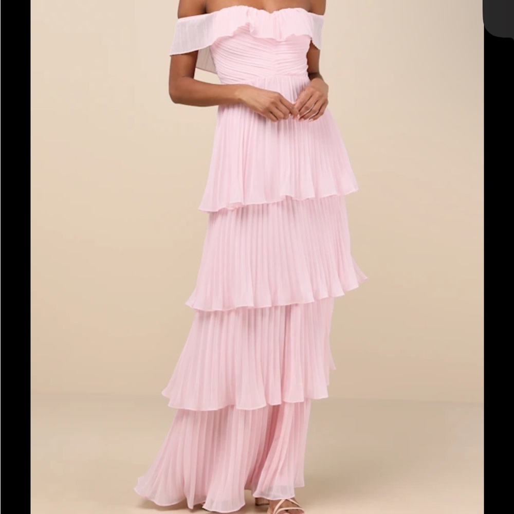 Lulu's Blush Off-Shoulder Tiered Maxi Dress